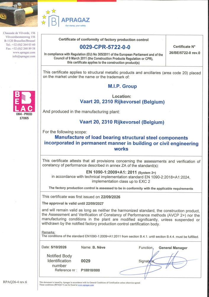 MIP Group 26 BE 5722 0 rev 0 EN1090-1
