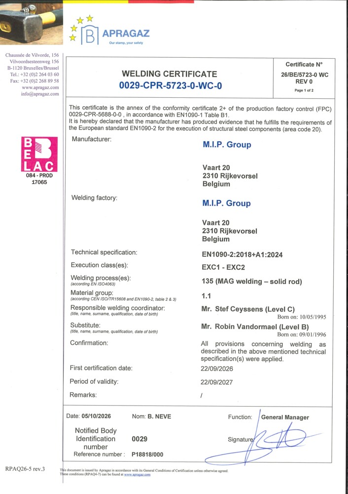 M.I.P. Group 26 BE 5723 0 rev 0 EN 1090-2